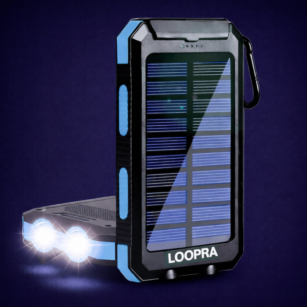 LOOPRA Solar Power Bank with Flashlight – 20,000 mAh Outdoor Charger